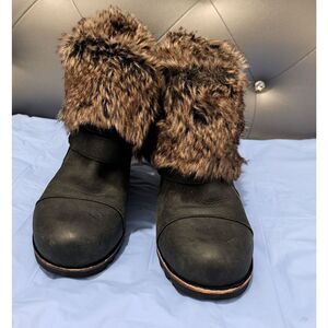 Sorel Womens Size 9 Joan Of Arctic FUR Wedge Waterproof Ankle Bootie Black